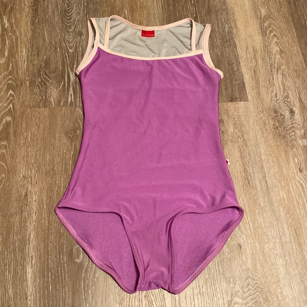 yumiko Becky leotard purple pink and gray